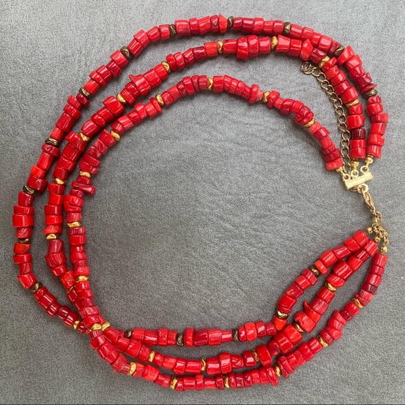 Red and Gold Layered Necklace - Picture 2 of 4